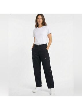 MAISON COTERIE 100% Cotton Black Cargo Denim Jeans Adjustable Hems Multi-Pocket